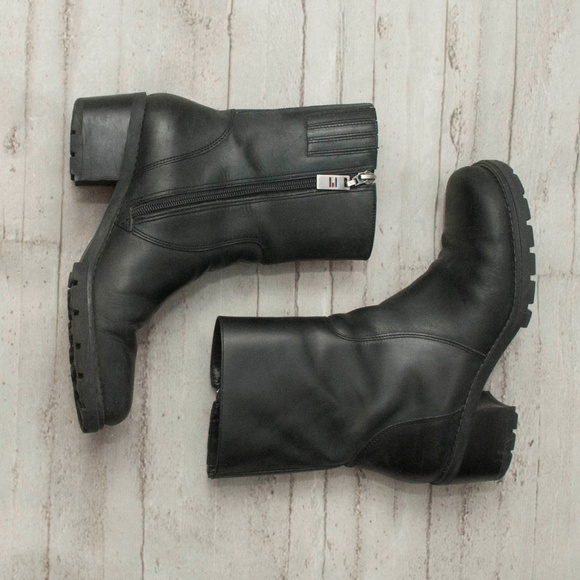 Tommy Hilfiger Shoes - Tommy Hilfiger Black Leather Chunky Boots size 8